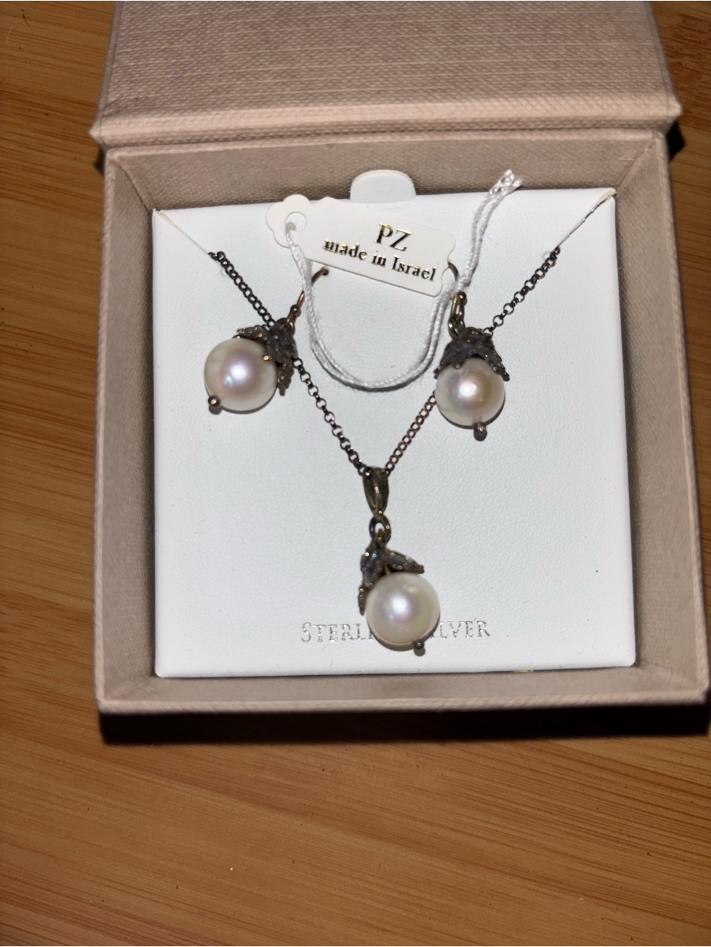 Or Paz Sterling Silver imitation Pearl Necklace and Earrings Set - White Pearls